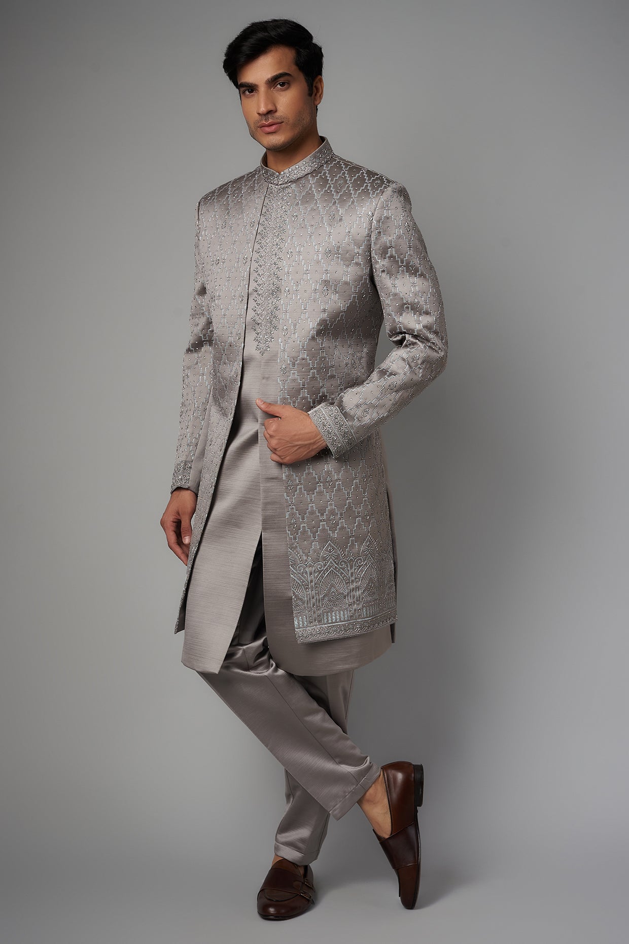 Steel Grey Indowestern Set