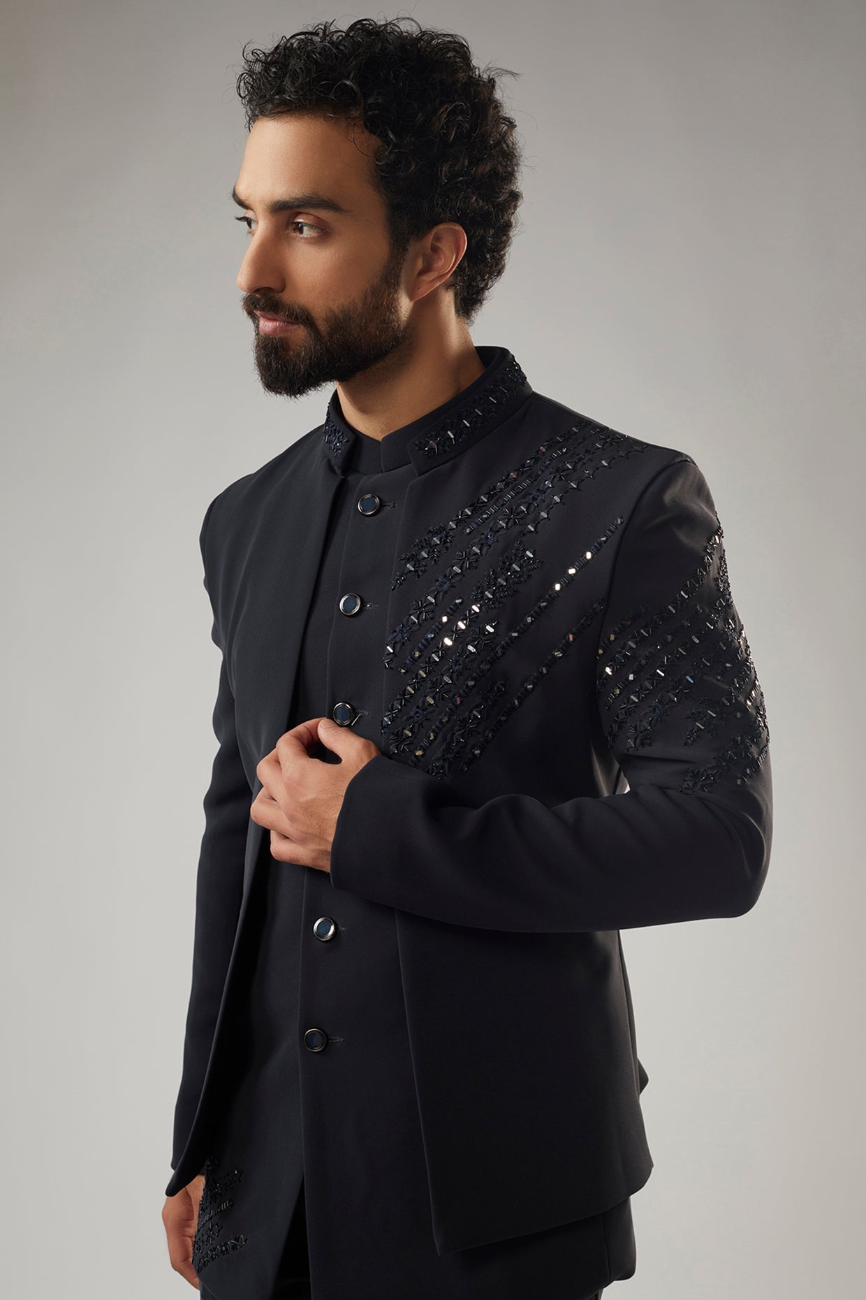 Navy Blue OpenJacket Style Jodhpuri Set