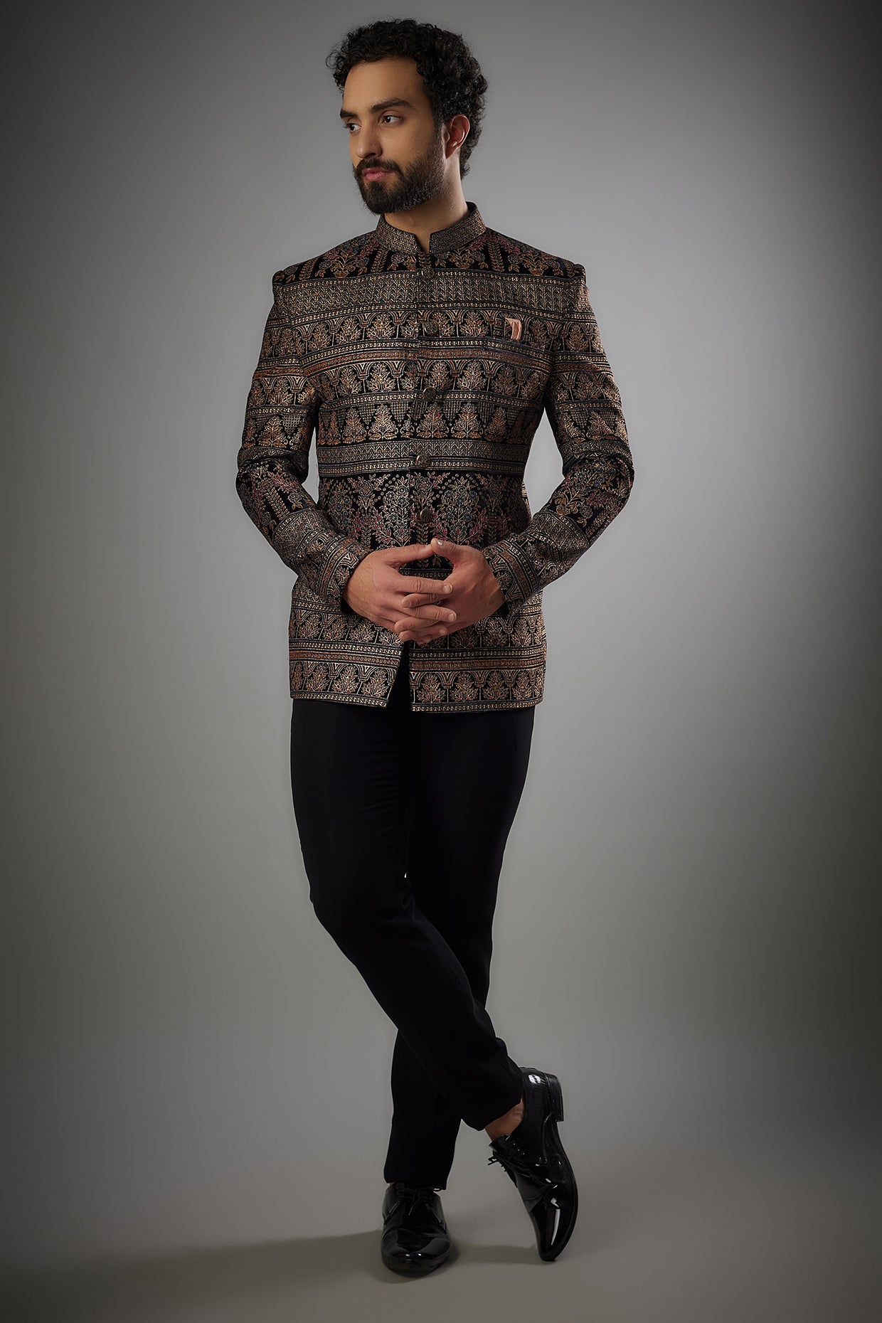 Black Velvet Gold Jodhpuri Set