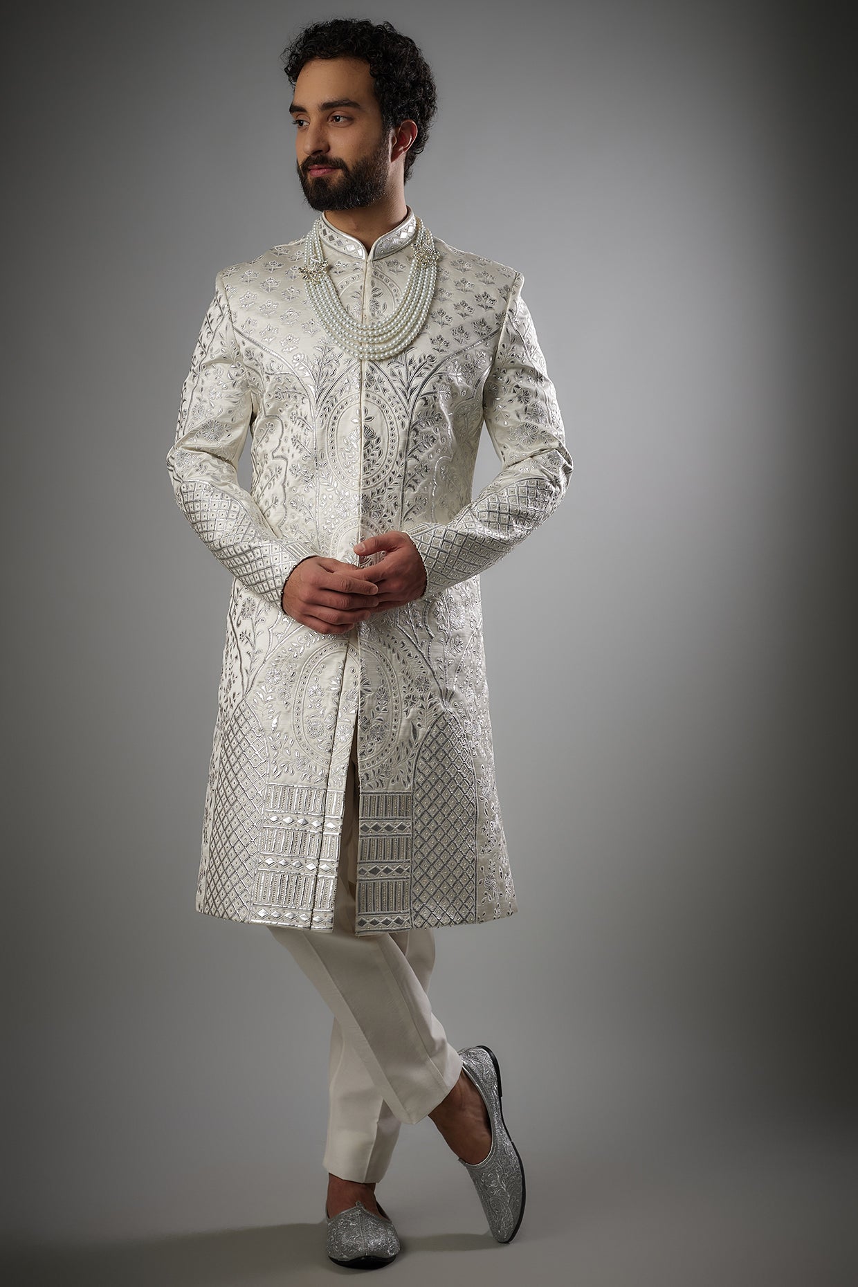 Pearl Silver Sherwani Set