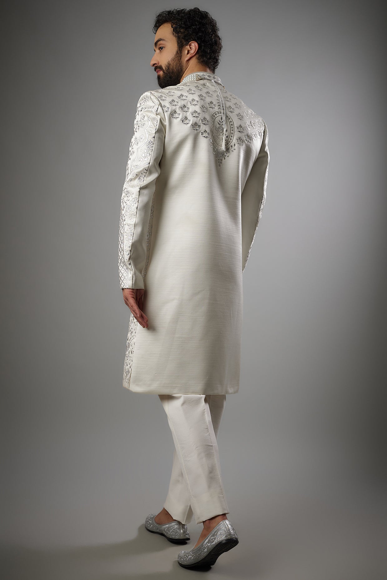 Pearl Silver Sherwani Set