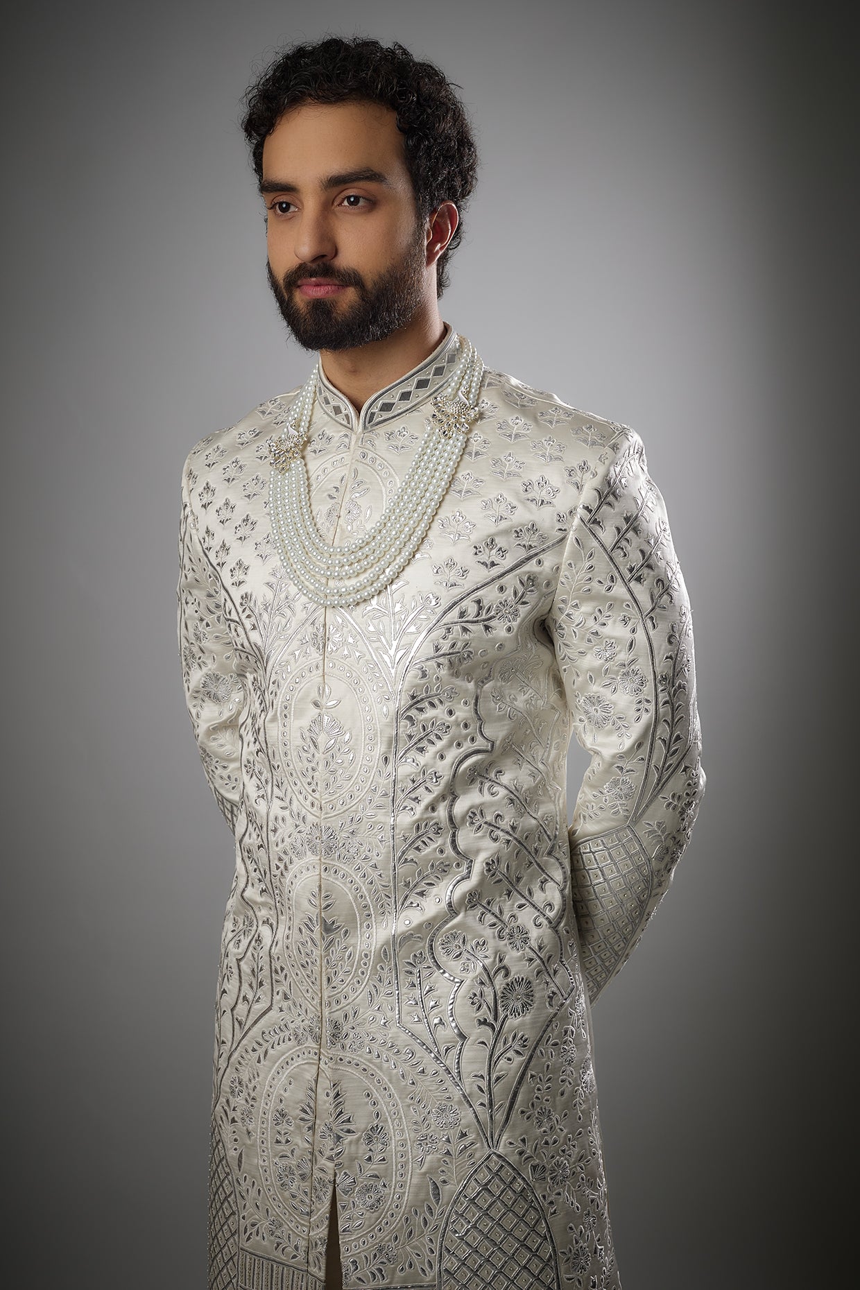 Pearl Silver Sherwani Set