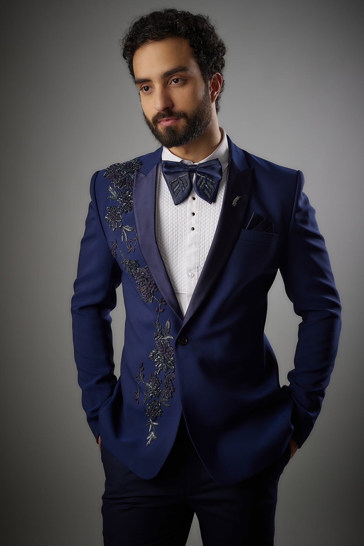 Imperial Blue Hand Embroidered Tuxedo Set