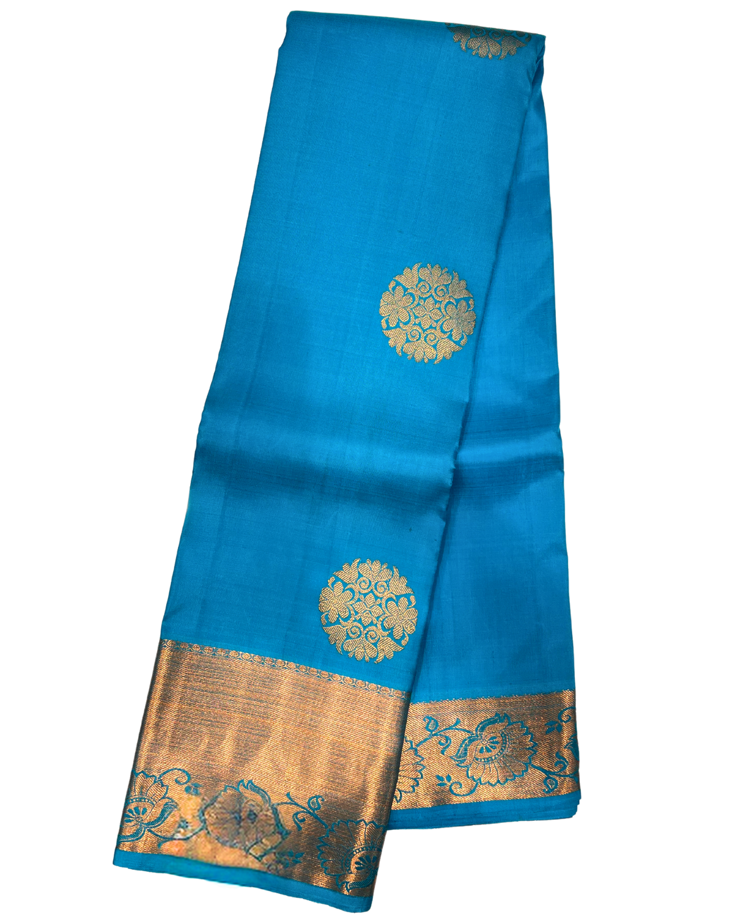 Sky Blue Kanchipuram Silk Saree with Traditional Gold Motifs