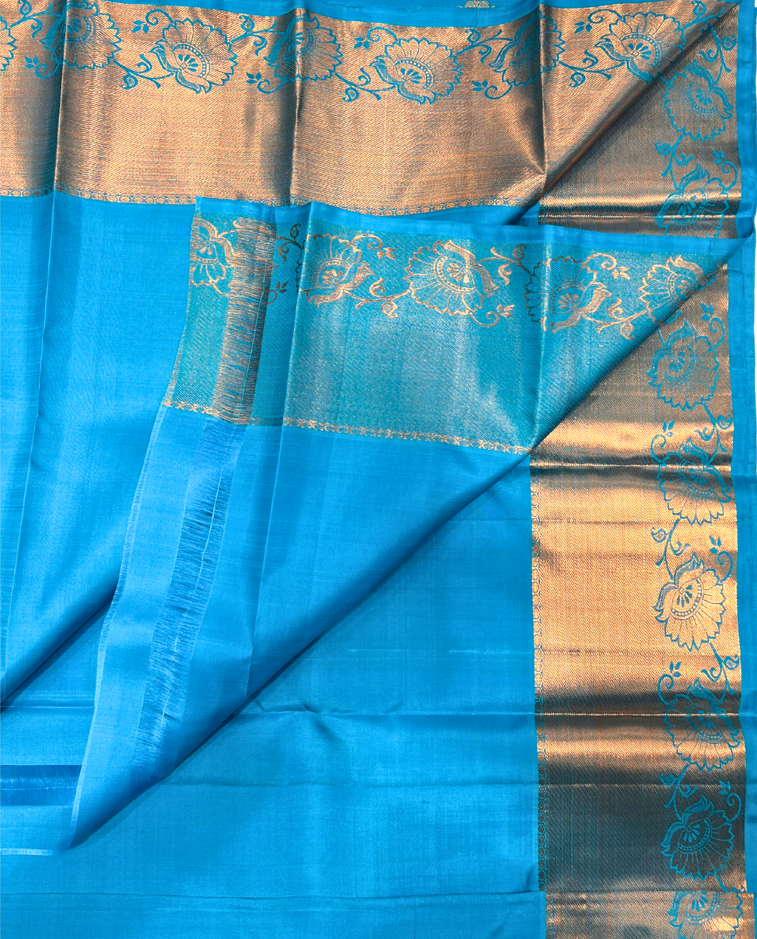 Sky Blue Kanchipuram Silk Saree with Traditional Gold Motifs