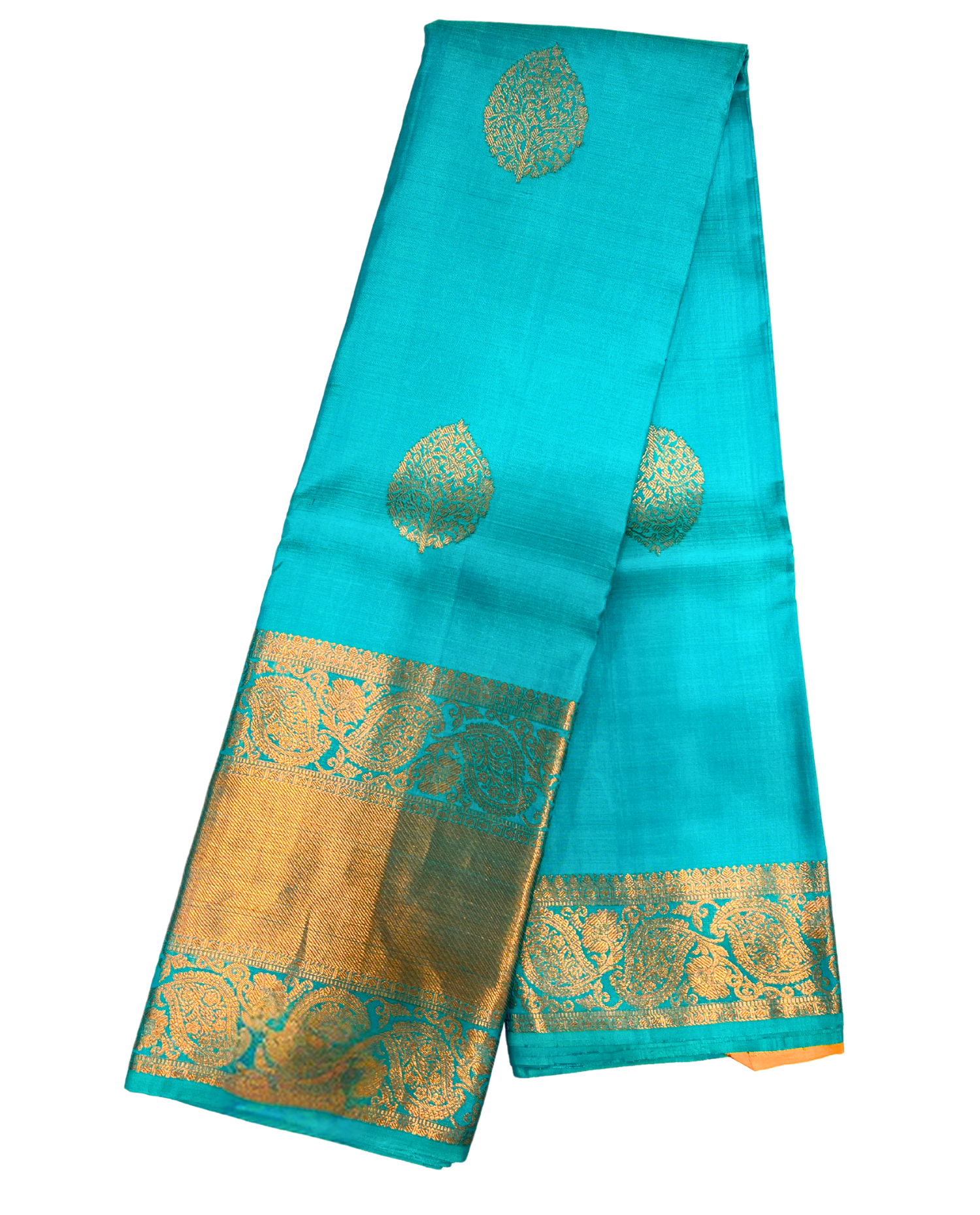 Timeless Teal Kanchipuram Silk Saree with Rich Gold Border