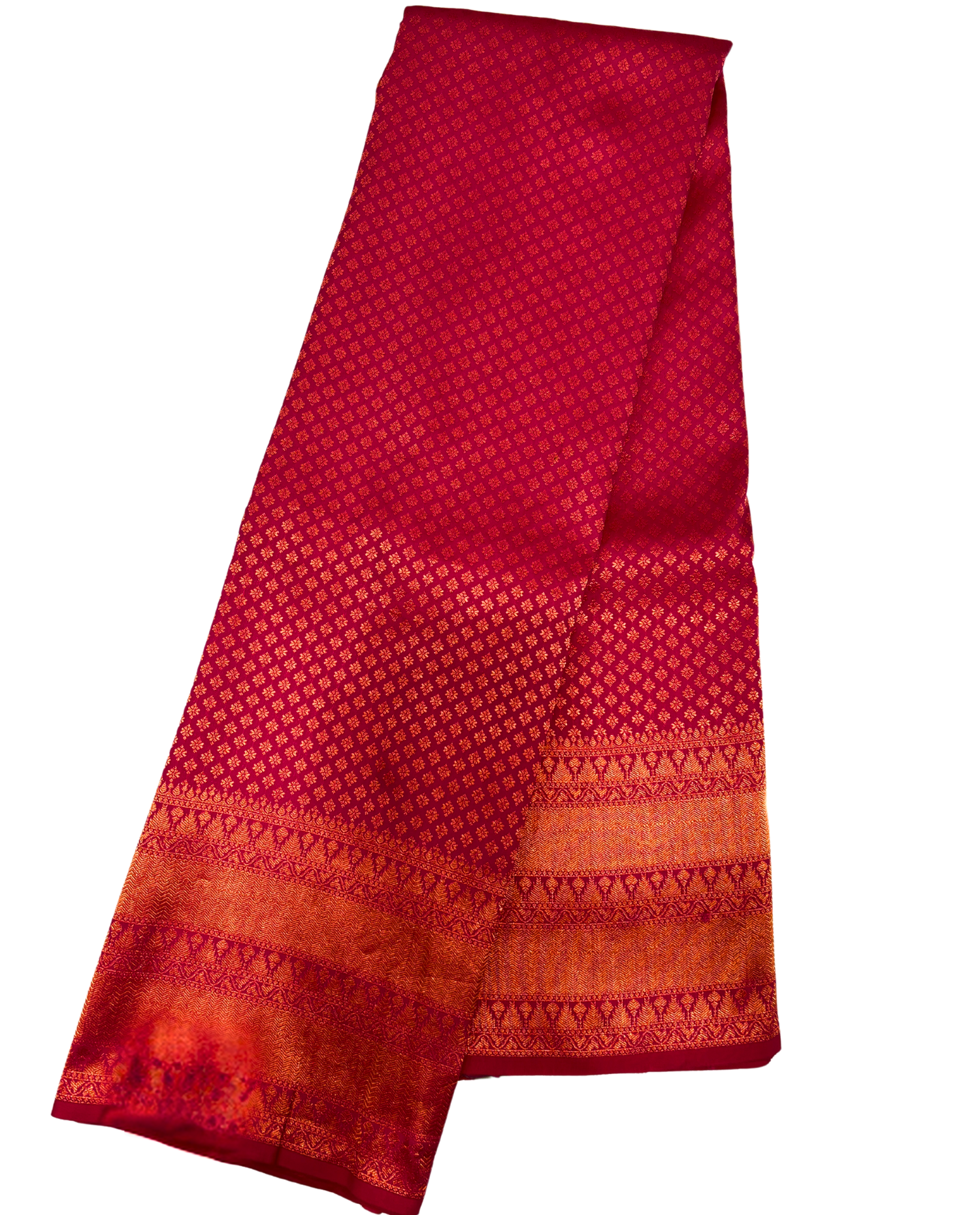 Traditional Crimson Silk Saree with Golden Embroidery