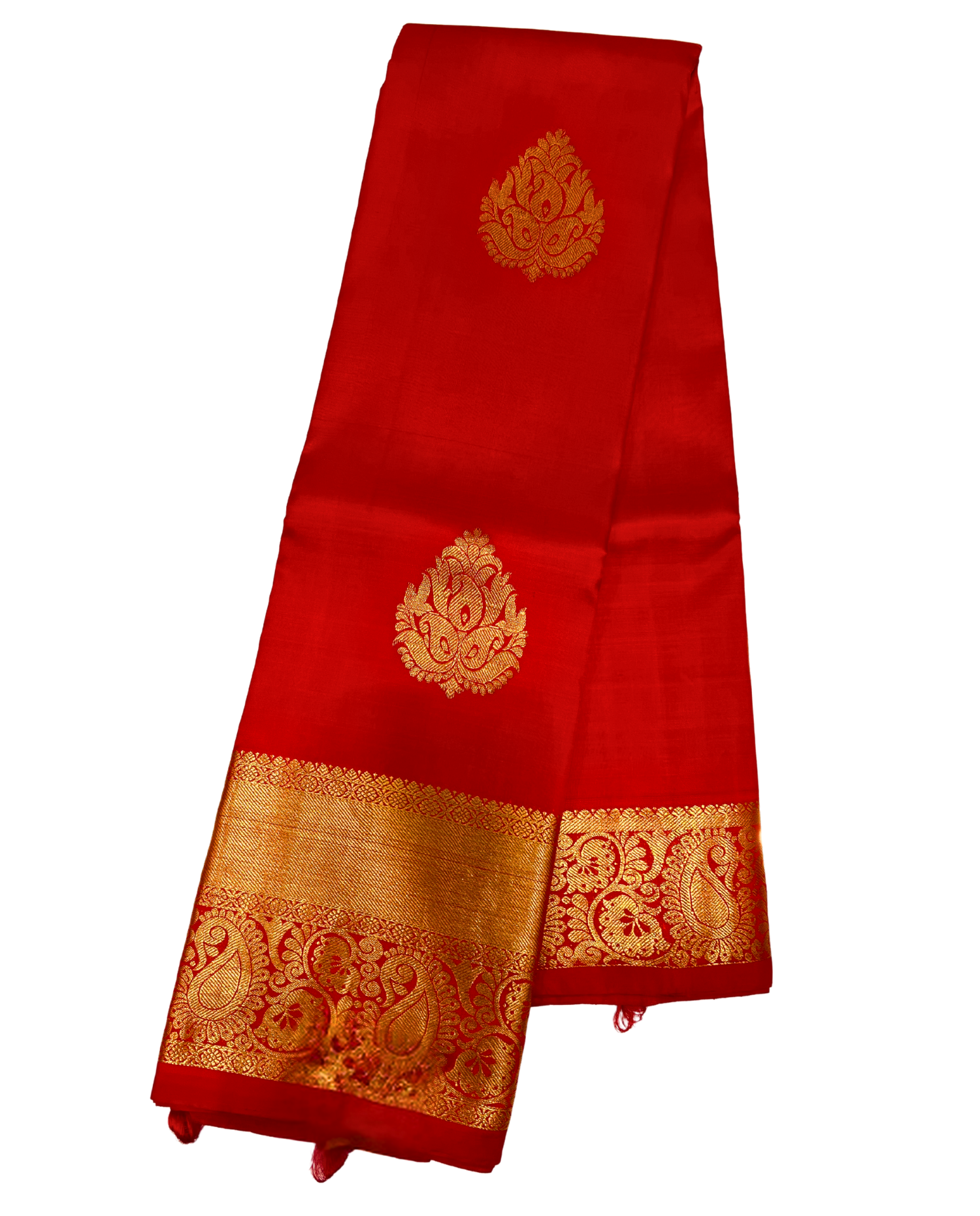 Traditional Red Pure Silk Saree with Golden Embroidery