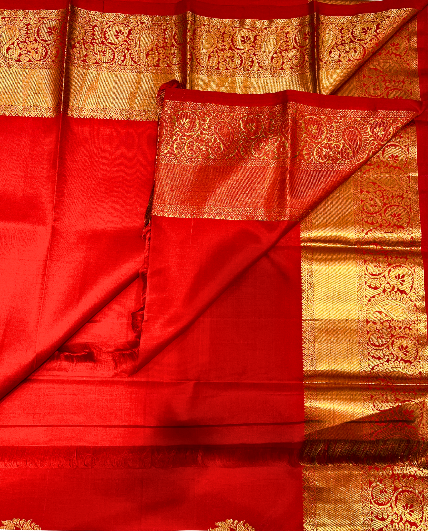 Traditional Red Pure Silk Saree with Golden Embroidery