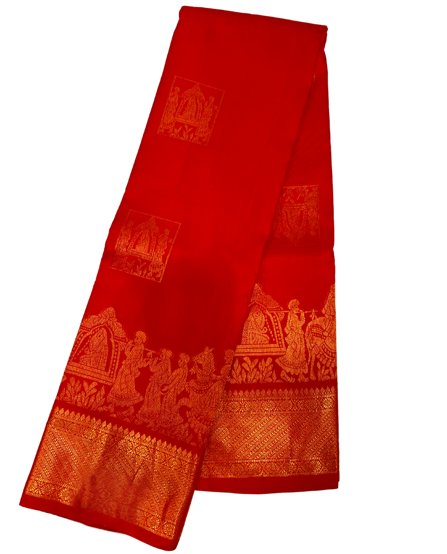 Luxurious Red Pure Silk Saree with Rich Gold Embellishments