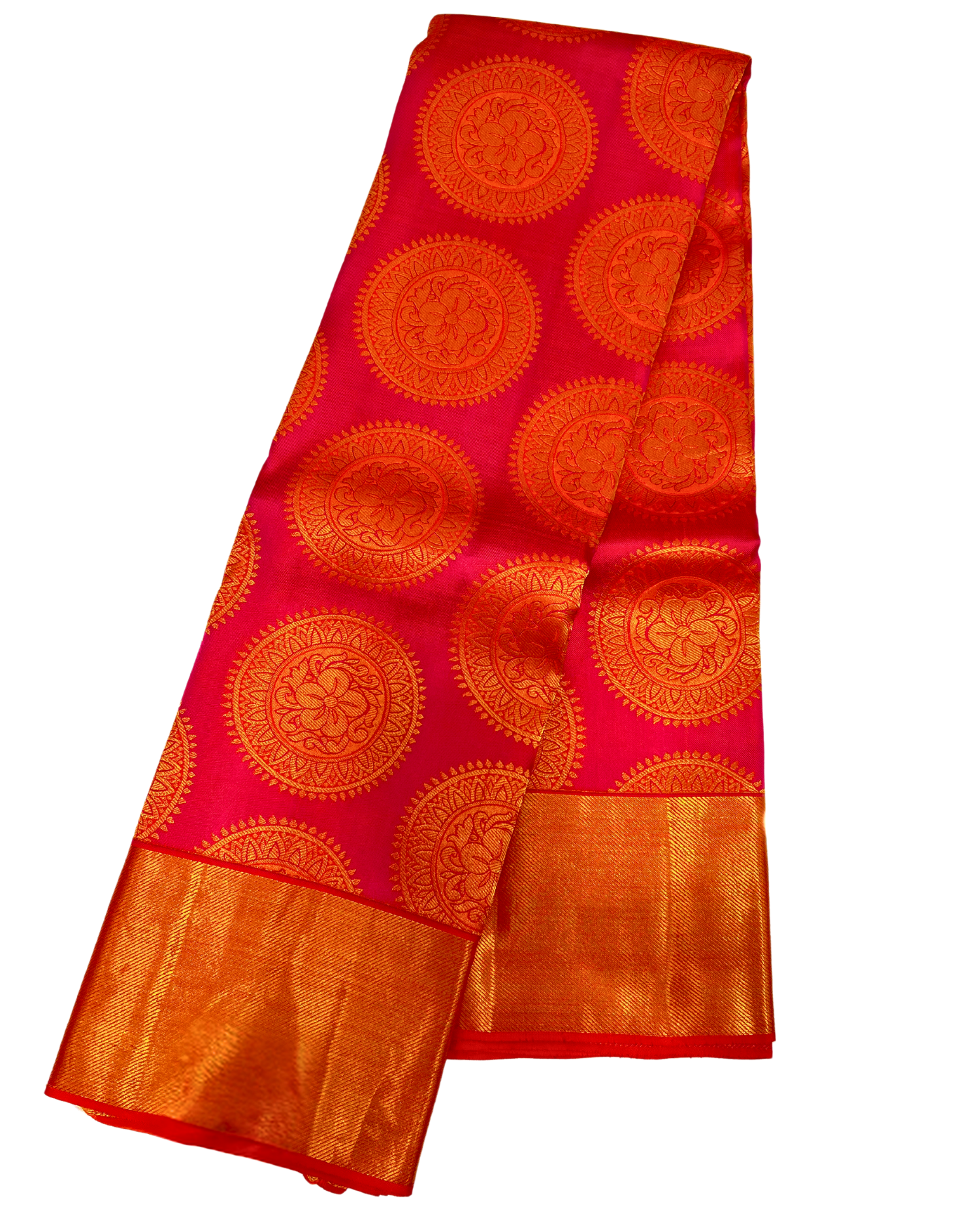 Pink Classic Kanjeevaram Silk Saree with Traditional Gold Motifs