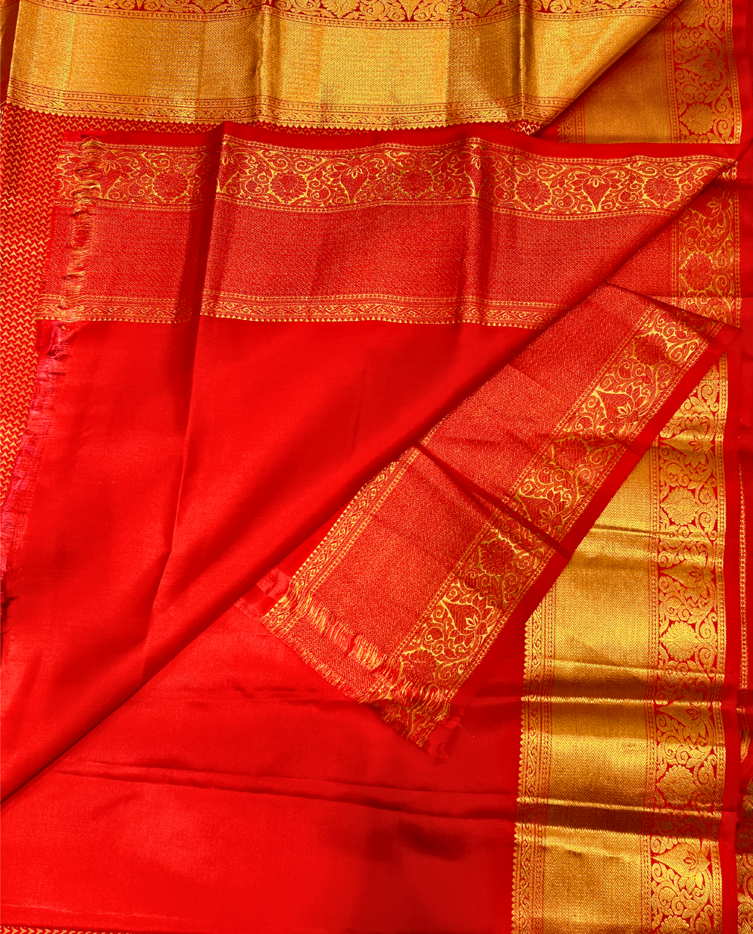 Luxurious Red Pure Silk Saree with Rich Gold Embellishments