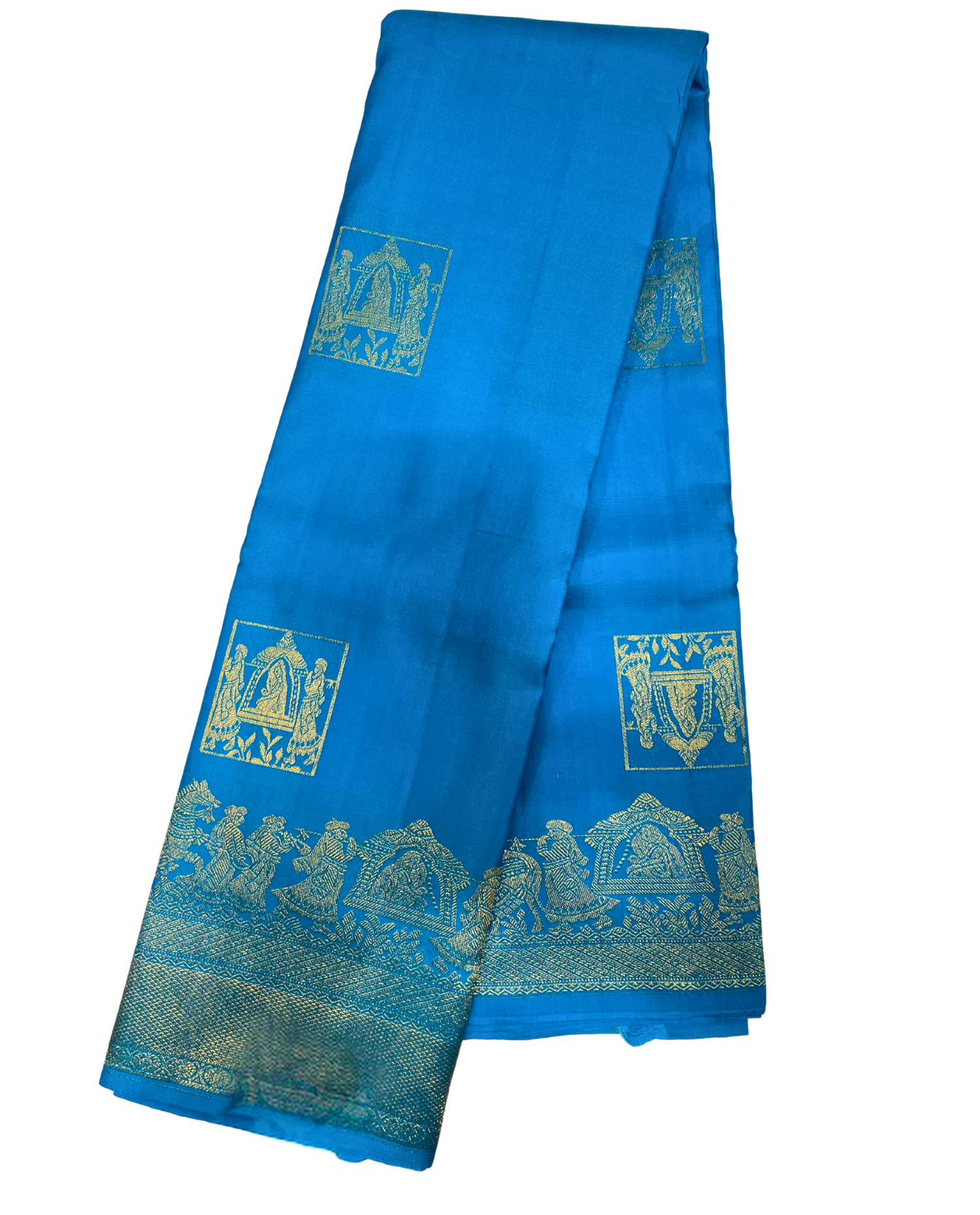 Royal Blue Kanchipuram Silk Saree with Traditional Temple Motifs