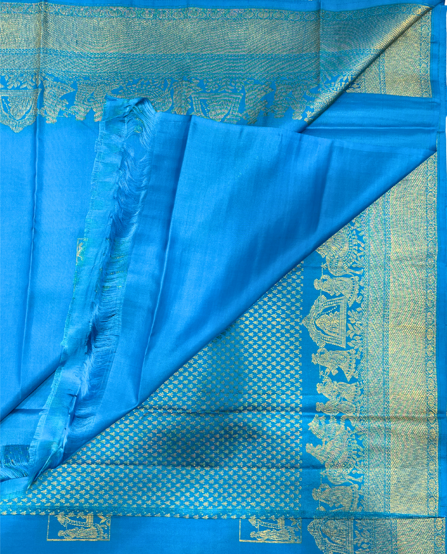 Royal Blue Kanchipuram Silk Saree with Traditional Temple Motifs