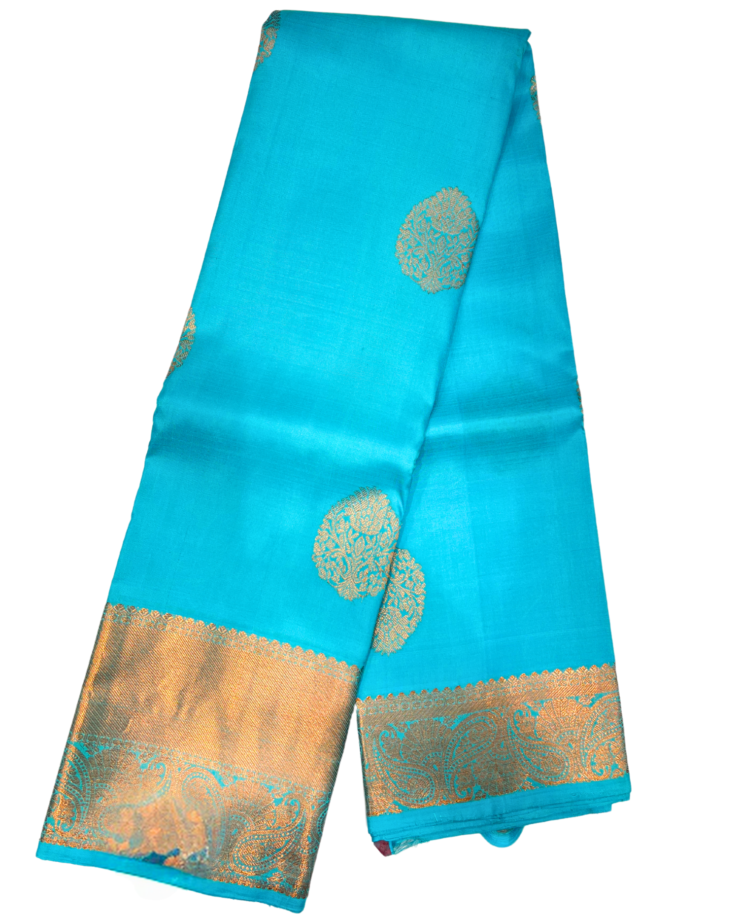 Sky Blue Kanchipuram Silk Saree with Traditional Gold Motifs