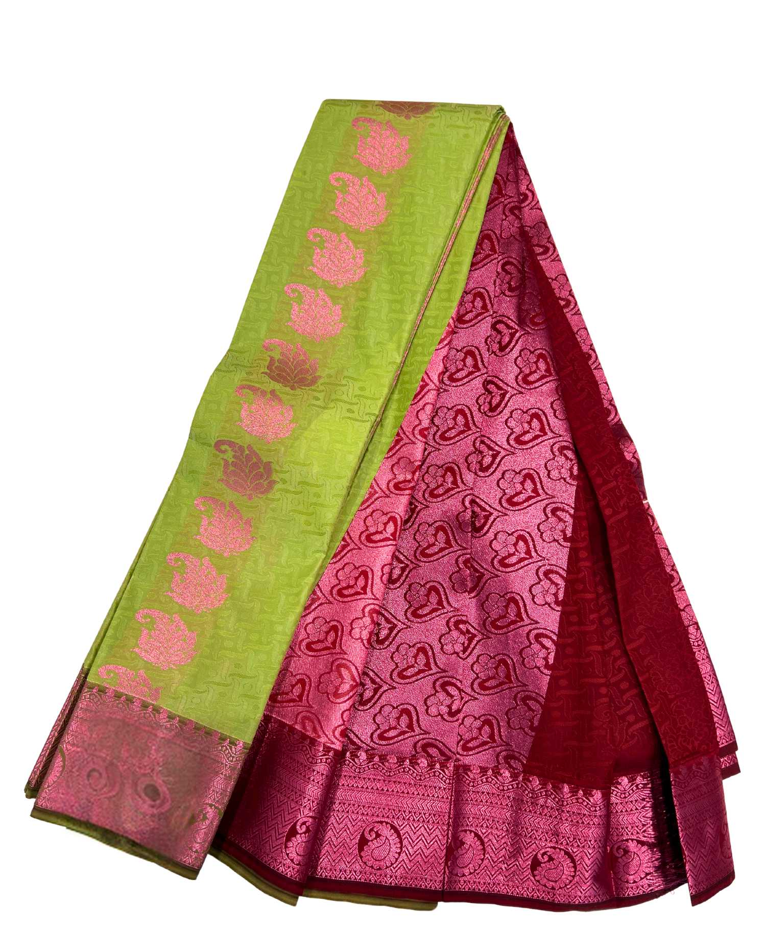 Timeless Green and Pink Art Silk Saree with Rich Gold Border