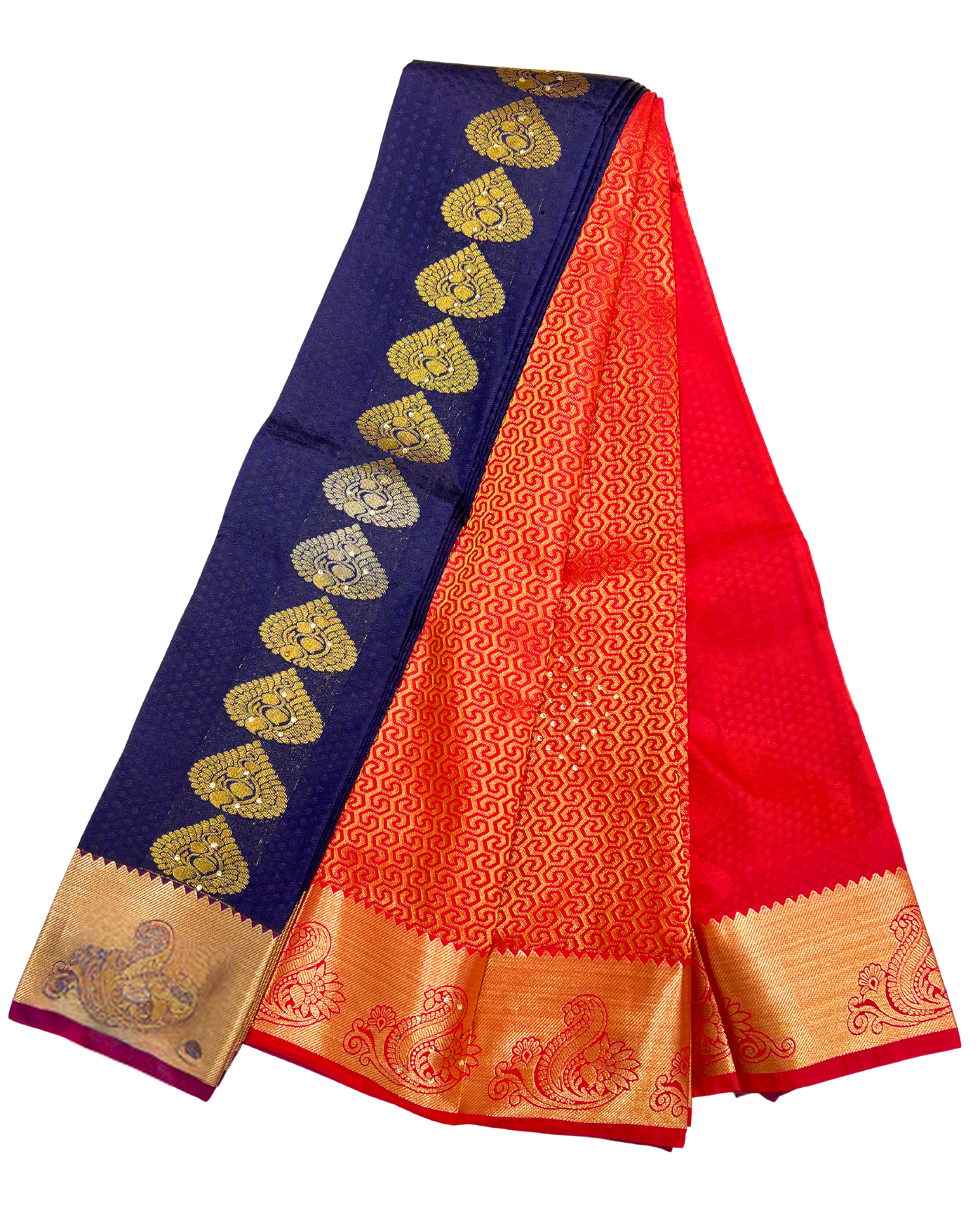 Timeless Red and Blue Art Silk Saree with Rich Gold Border