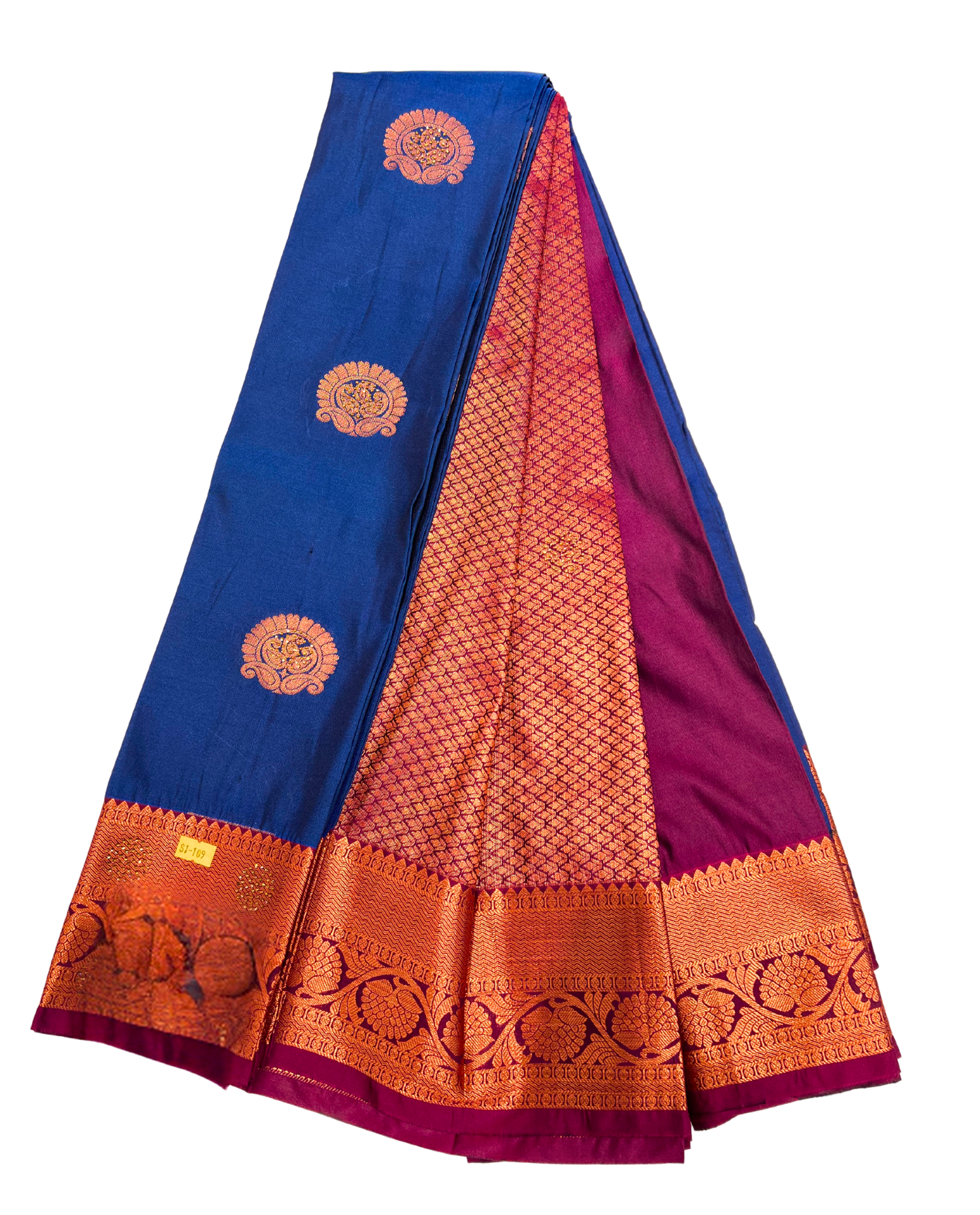 Handwoven Royal Blue and Purple Art Silk Saree with Intricate Gold Work