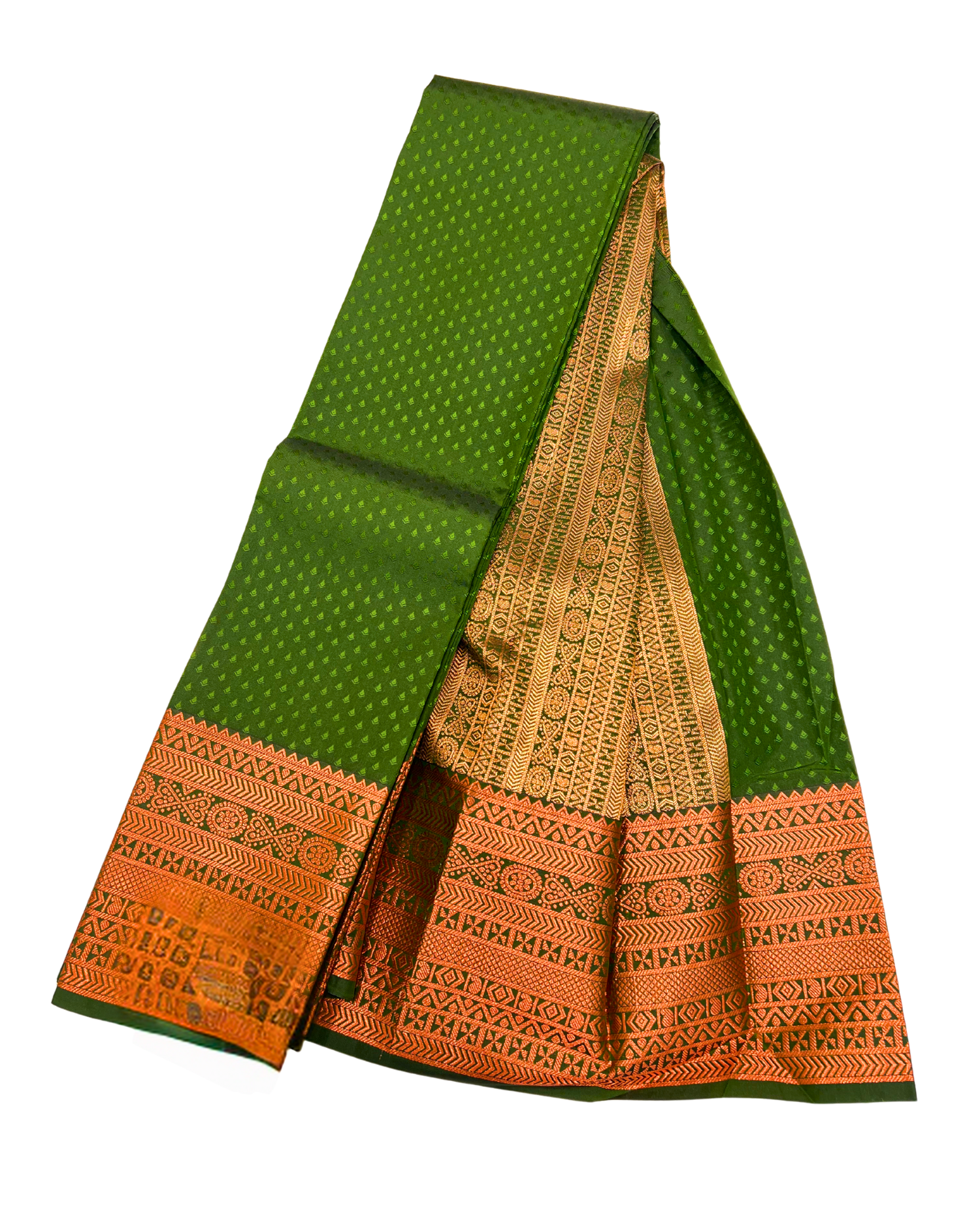 Vibrant Green Art Silk Saree with Traditional Gold Border