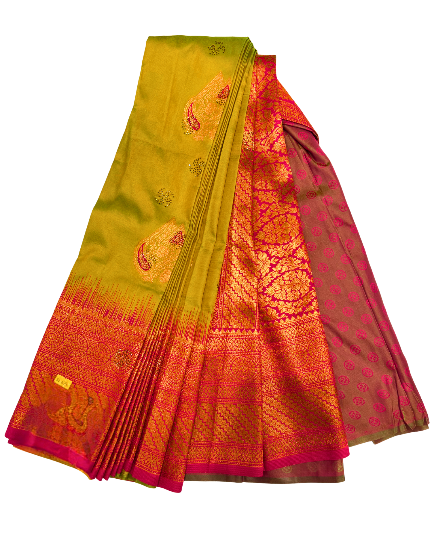 Timeless Green and Pink Kanchipuram Silk Saree with Rich Gold Border