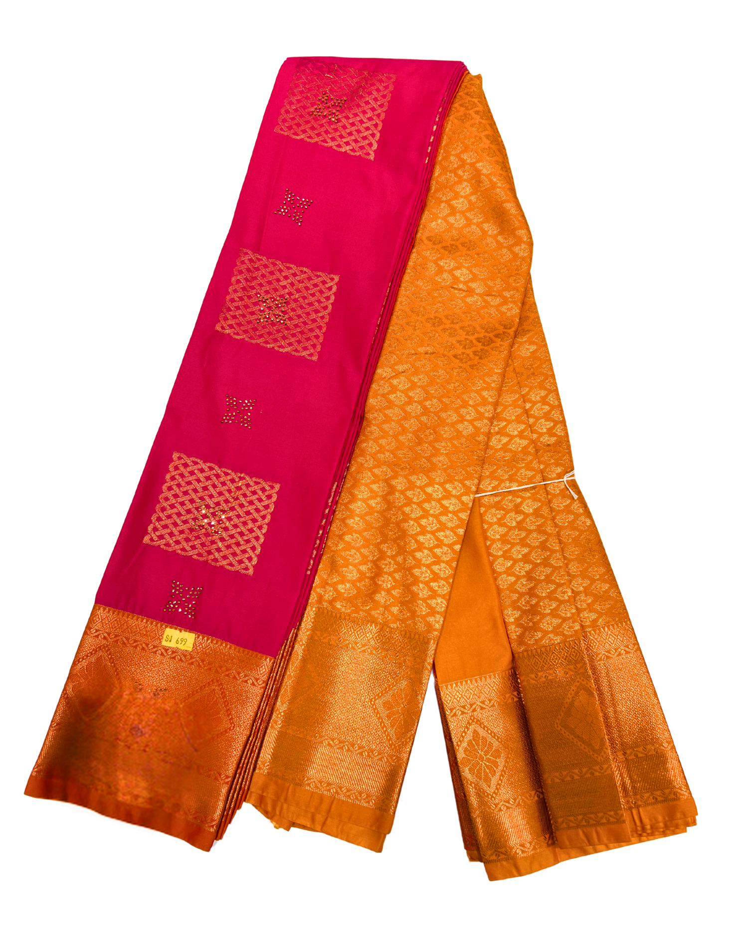 Luxurious Pink and Yellow Art Silk Saree with Intricate Stonework