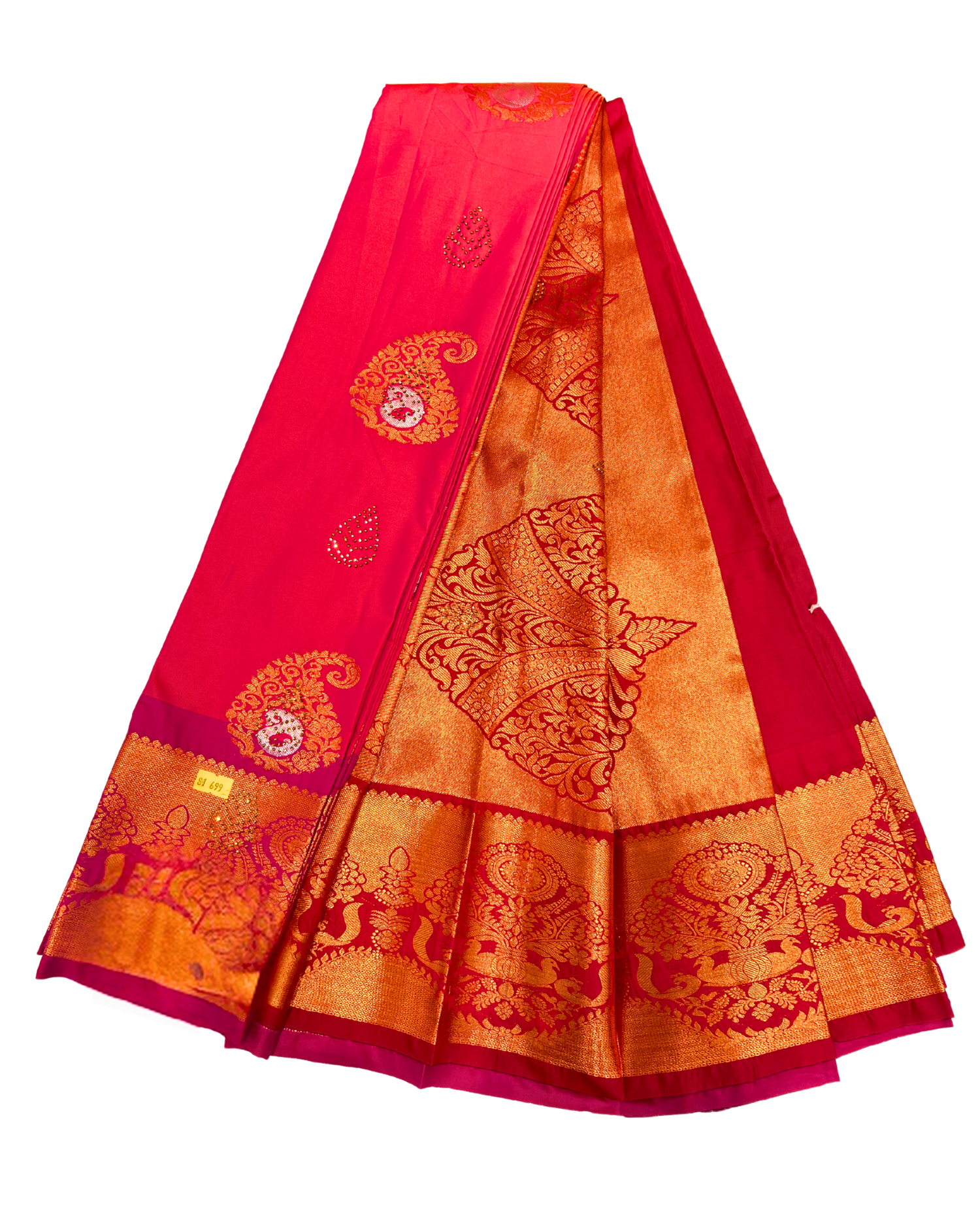 Pink Art Silk Saree with Traditional Gold Motifs