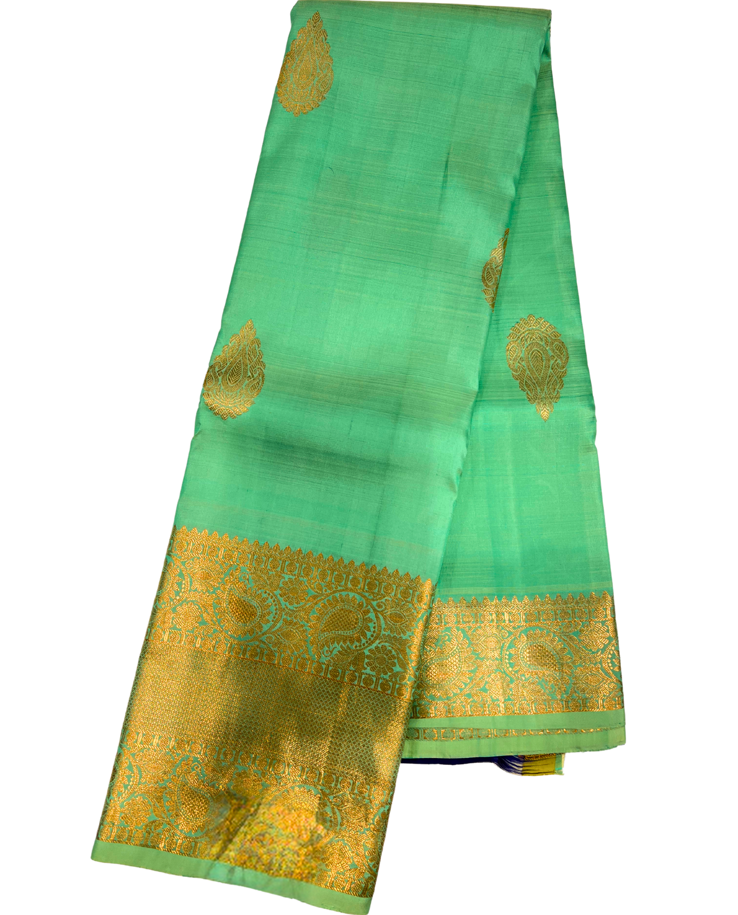 Luxurious Light Green Pure Silk Saree with Rich Gold Detailing