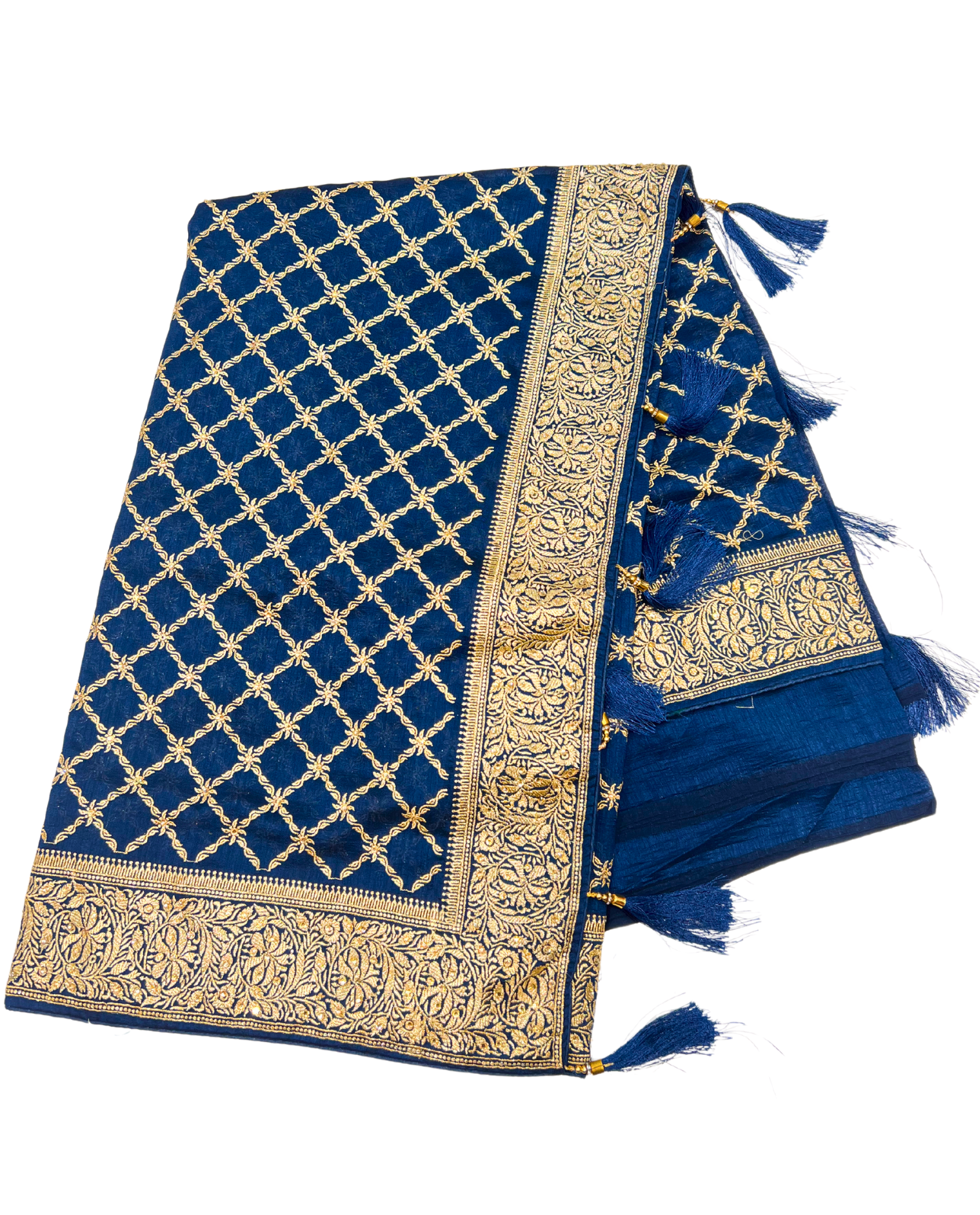 Vibrant Blue Bandhani Fancy Sequence Saree with Intricate Golden Design